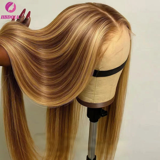 Honey blonde highlighted straight lace wig