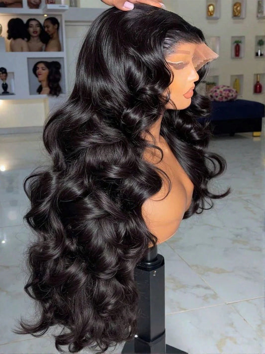 Natural black body wave lace wig