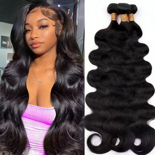 Natural black body wave hair bundles
