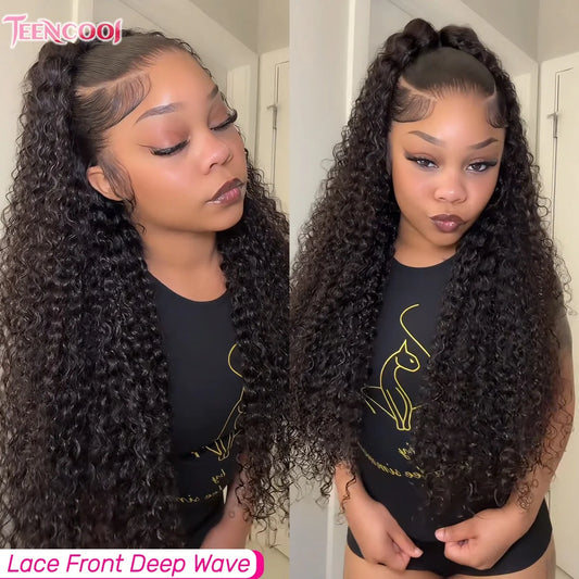 Deep wave lace front wig in natural colour